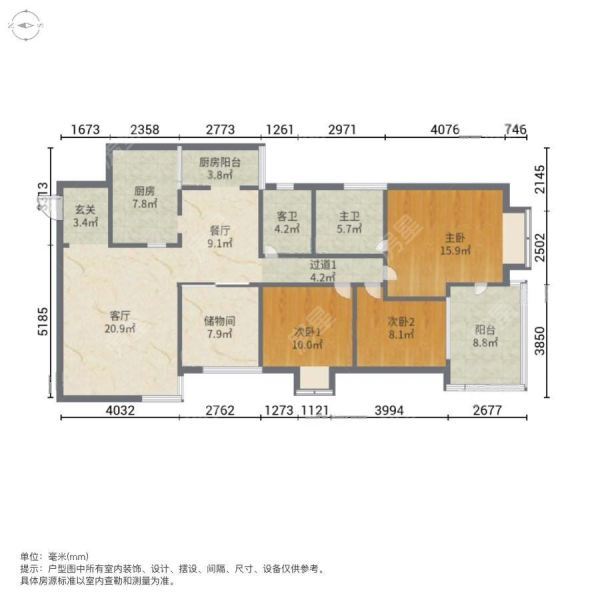 玫瑰湾小区 3室 111㎡ 高楼层