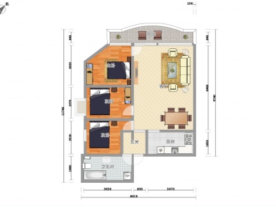 3室2厅1阳台 爱尚公寓（金叶缇香爱尚）公寓户型图