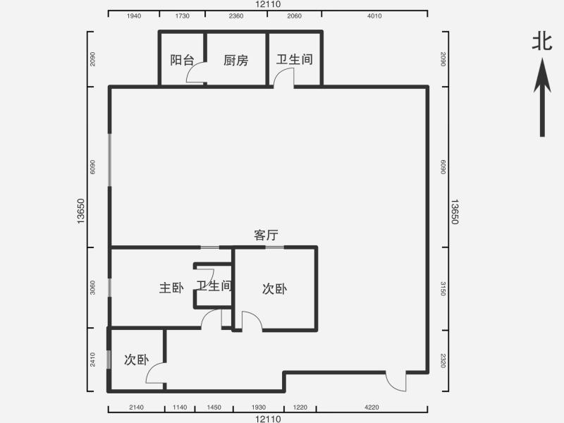 2室2廳1陽臺(tái) 云潤天陽壹號(hào)院戶型圖