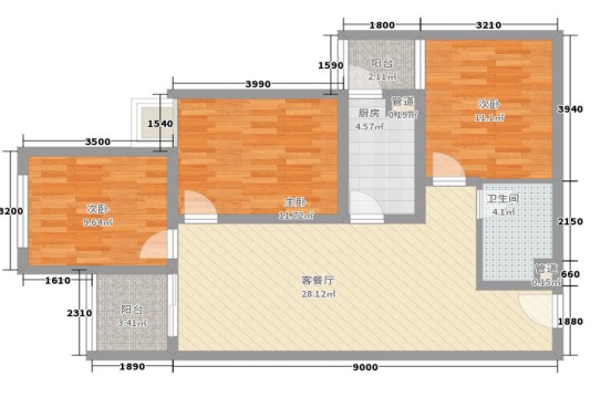 3室2厅2阳台 龙湖水晶郦城户型图