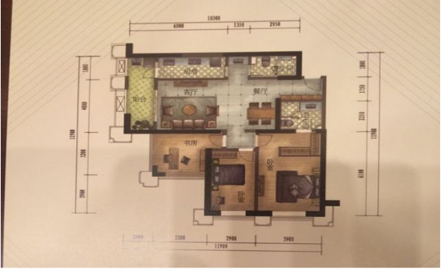 3室2廳1陽臺 濱江俊園香儂組團戶型圖
