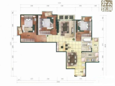 3室2厅1阳台 南亚风情第壹城星辰苑户型图