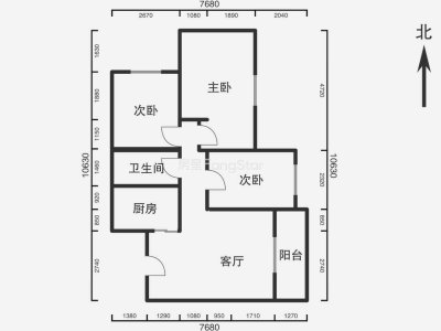 3室2厅1阳台 顺新时代公寓户型图