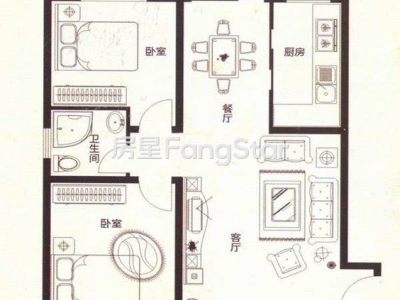 3室2厅1阳台 上海沙龙户型图