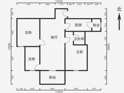 3室2厅1阳台 俊发盛唐城三期户型图