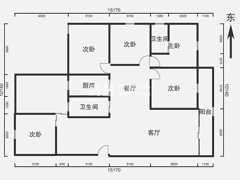 5室2厅3阳台 金江小区涵苑户型图