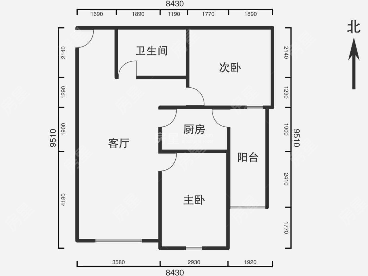 南北通透 客厅朝南 双阳台 2室2厅1阳台 同德昆明广场b区