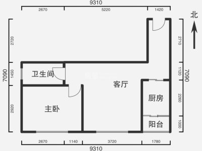 1室2廳1陽(yáng)臺(tái) 同德昆明廣場(chǎng)B區(qū)戶型圖