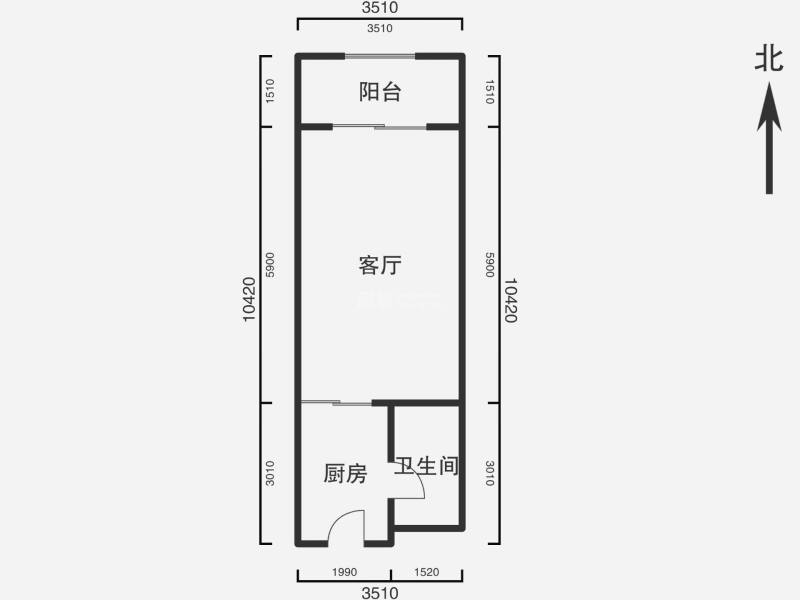 1室1厅1阳台 龙湖水晶郦城户型图