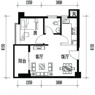3室2厅1阳台 西山新城户型图