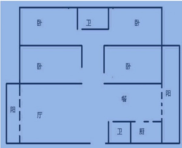 3室2厅1阳台 蓝色经典现代洋房户型图
