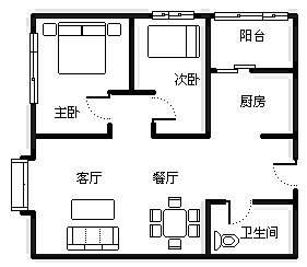 2室2厅1阳台 时尚家园（江东时尚家园）户型图