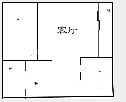 2室2厅1阳台 田坝小区（红云B区内）户型图