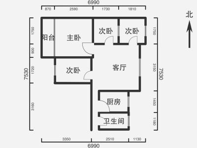 3室1厅1阳台 江岸小区户型图