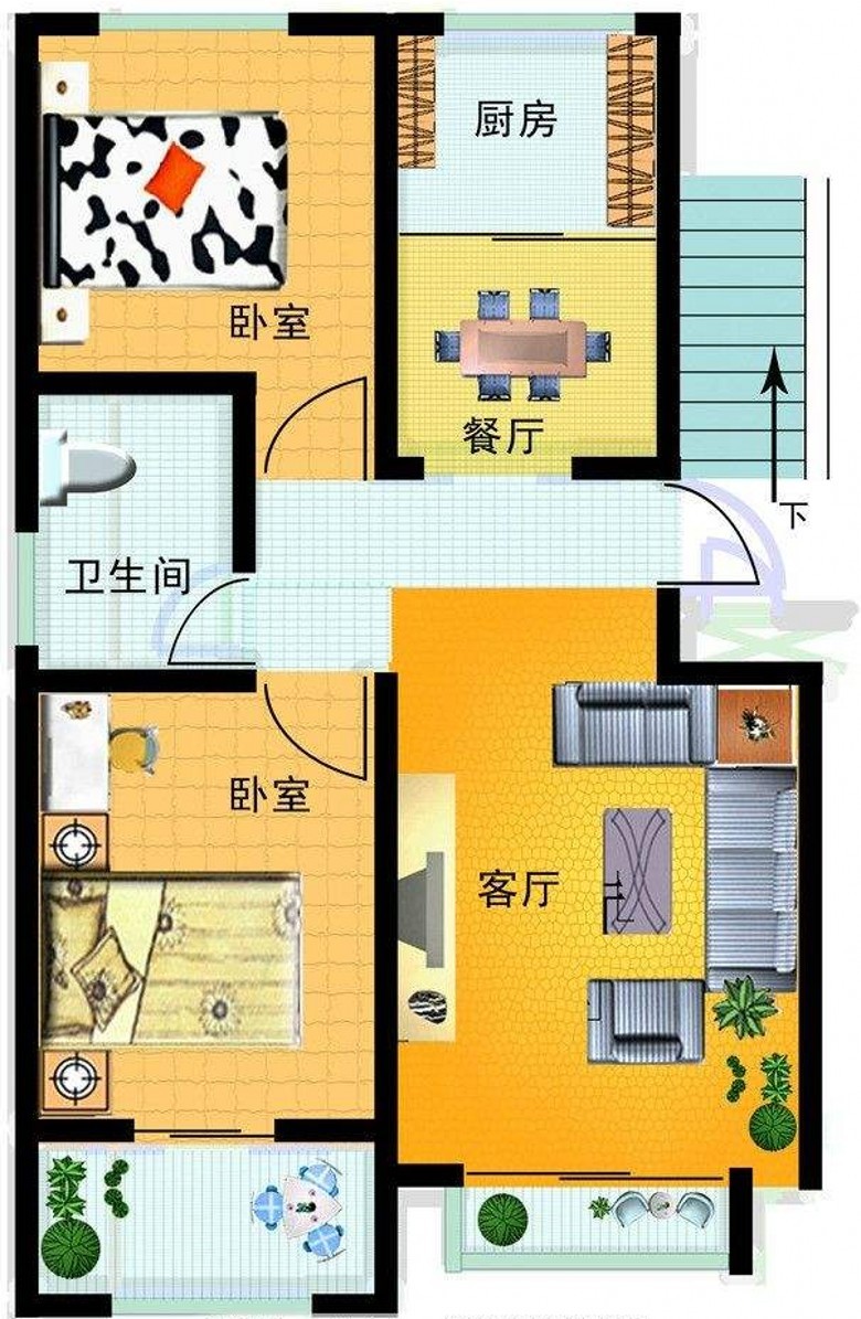 2室2厅1阳台 严家地小区户型图