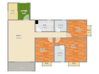 3室2厅2阳台 国福现代城茉莉苑户型图
