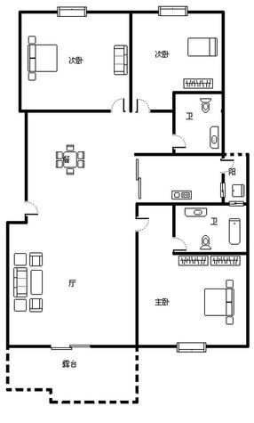 3室2廳1陽臺 煙草科技園戶型圖