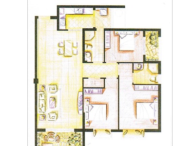 3室2廳2陽臺 國?，F(xiàn)代城海棠苑戶型圖