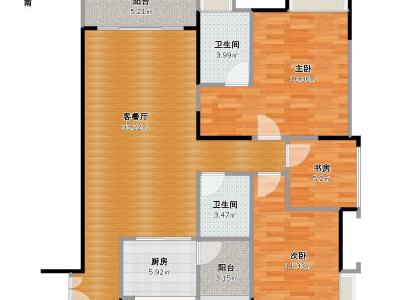 3室2廳1陽(yáng)臺(tái) 拓東郡戶型圖
