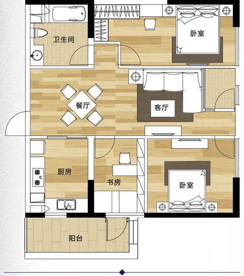 2室2厅1阳台 欣都龙城公寓户型图