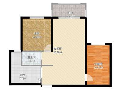 2室2厅1阳台 爱尚公寓（金叶缇香爱尚）公寓户型图
