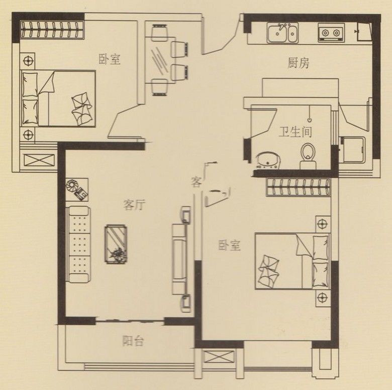 3室1厅2阳台 永昌小区永和里户型图