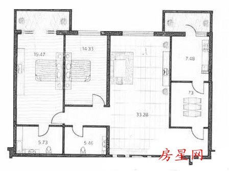 3室2廳2陽臺 龍溪花園戶型圖