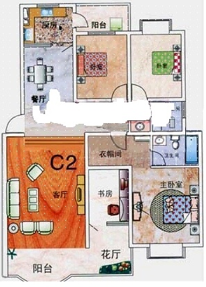 4室2厅2阳台 仟村佳宇户型图