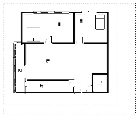 2室1廳1陽臺 交林小區(qū)戶型圖