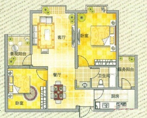 2室2厅1阳台 轧钢厂住宅区（教场北路）户型图