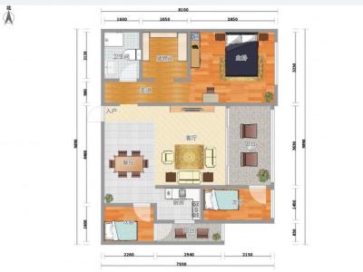 2室2廳1陽臺 濱江俊園塞納組團戶型圖