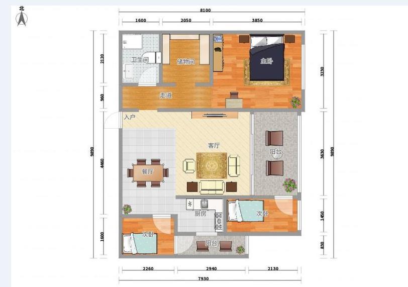 2室2廳1陽臺 濱江俊園塞納組團戶型圖