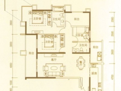 3室2廳1陽(yáng)臺(tái) 濱江俊園塞納組團(tuán)戶型圖
