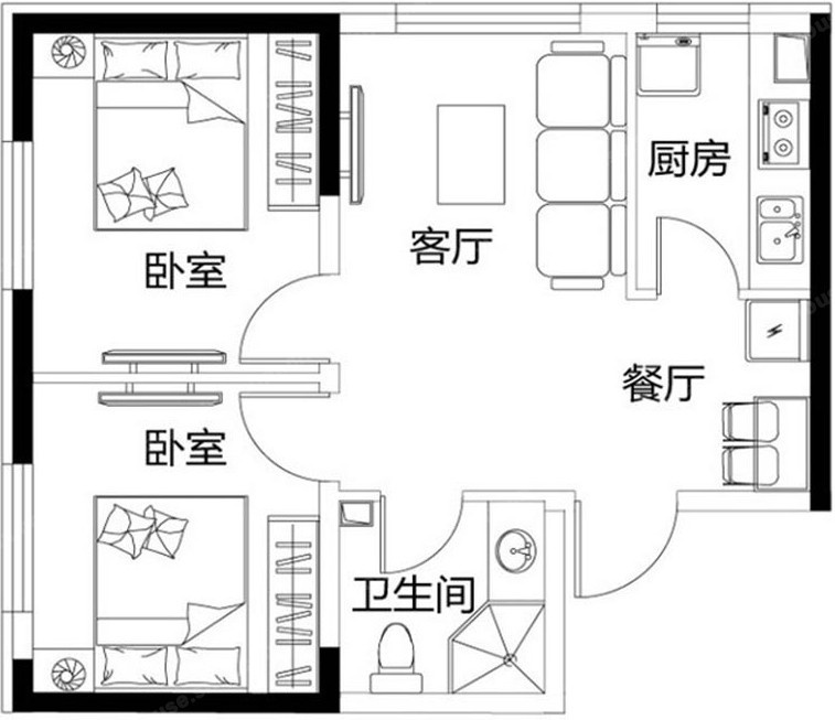 2室2廳1陽臺 城市新光大廈戶型圖