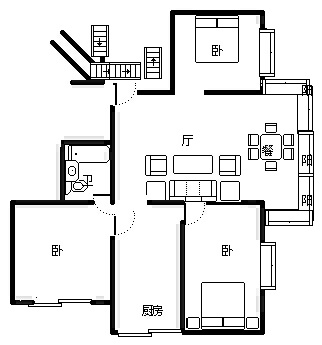 3室1厅1阳台 茭菱公寓户型图