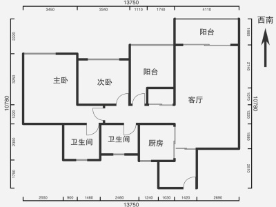 6室2廳2陽(yáng)臺(tái) 西府景苑戶(hù)型圖