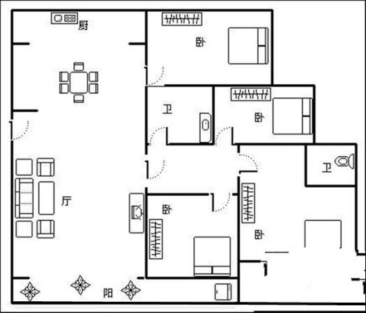 4室2厅2阳台 军安组团（人民西路132号）户型图