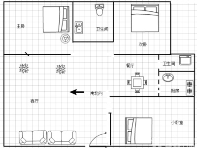 3室2廳2陽臺 西城楓景戶型圖