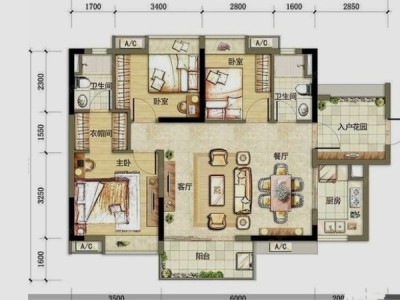 3室2廳2陽臺(tái) 南方公園戶型圖