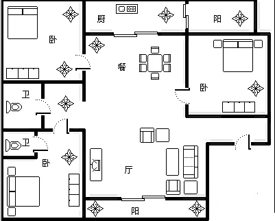 4室2厅3阳台 百大国际花园户型图