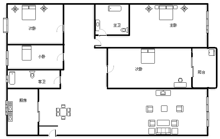 4室2廳1陽(yáng)臺(tái) 江東花園一期戶型圖