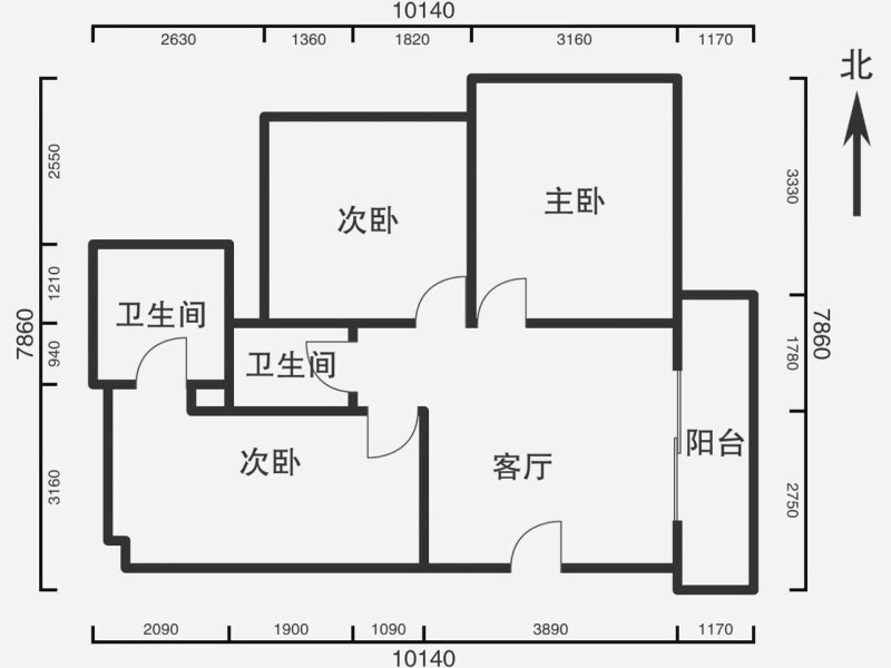 2室2廳1陽臺 頤欣里戶型圖