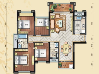 5室2厅3阳台 银海SOHO公寓公寓户型图
