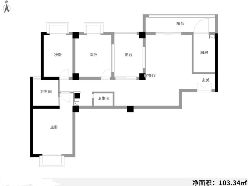 4室2厅1阳台 新亚洲水木清华户型图