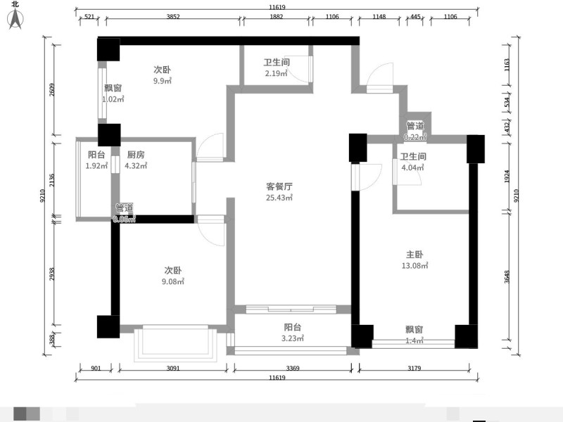 3室2廳2陽臺 天驕北麓南區(qū)戶型圖