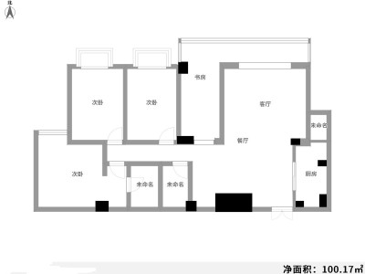 3室2厅2阳台 新亚洲水木清华户型图