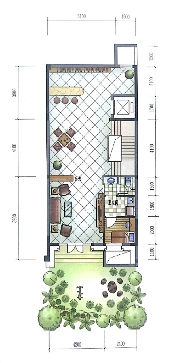 5室2廳3陽(yáng)臺(tái) 海東俊園一期別墅戶型圖