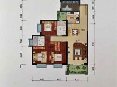 3室2廳2陽臺 潤城十一區(qū)戶型圖