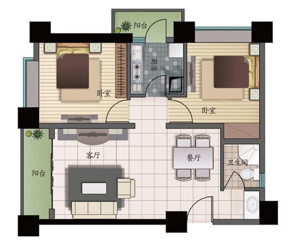 2室2廳 天驕北麓南區(qū)戶型圖