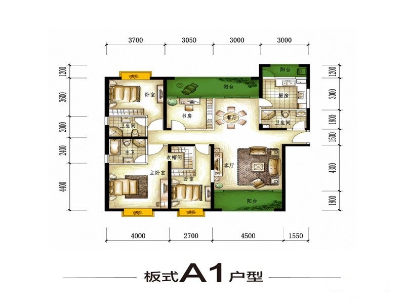 5室2廳1陽臺(tái) 園城戶型圖